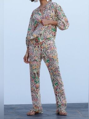 Zara flare printed trouser pant